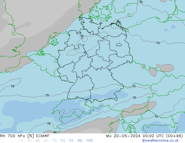Humidité rel. 700 hPa ECMWF lun 20.05.2024 00 UTC