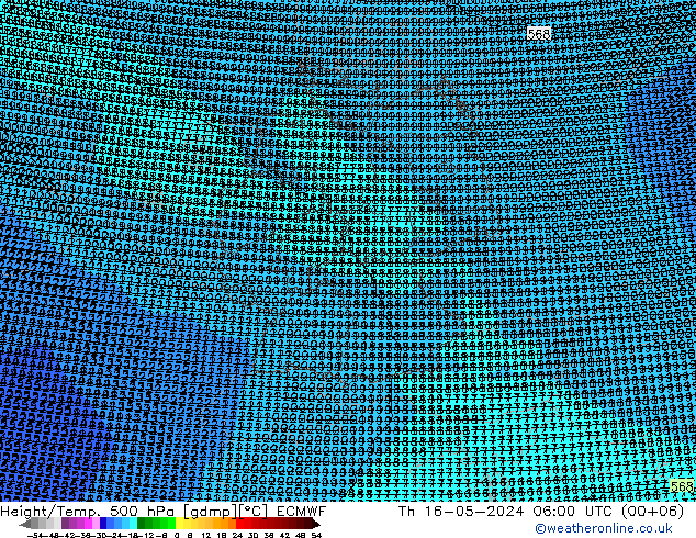 Geop./Temp. 500 hPa ECMWF jue 16.05.2024 06 UTC