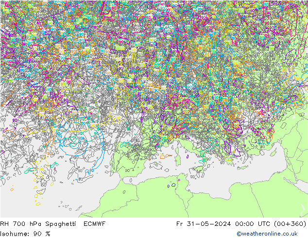 RH 700 hPa Spaghetti ECMWF Fr 31.05.2024 00 UTC