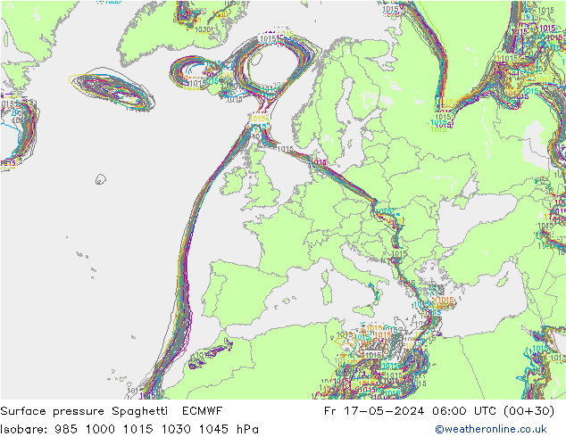 Surface pressure Spaghetti ECMWF Fr 17.05.2024 06 UTC