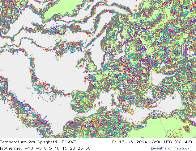 Temperature 2m Spaghetti ECMWF Fr 17.05.2024 18 UTC