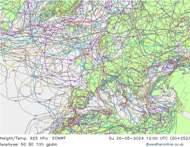Hoogte/Temp. 925 hPa ECMWF zo 26.05.2024 12 UTC