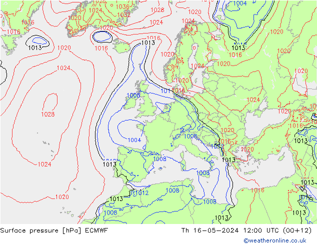 Bodendruck ECMWF Do 16.05.2024 12 UTC