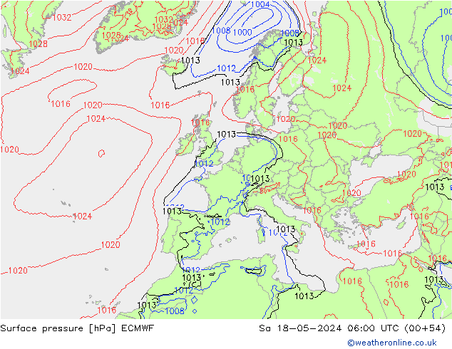 Bodendruck ECMWF Sa 18.05.2024 06 UTC