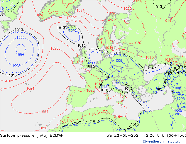Pressione al suolo ECMWF mer 22.05.2024 12 UTC