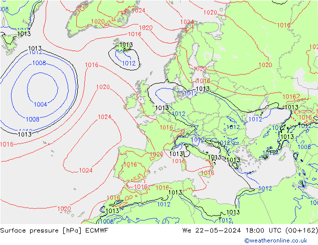 ciśnienie ECMWF śro. 22.05.2024 18 UTC