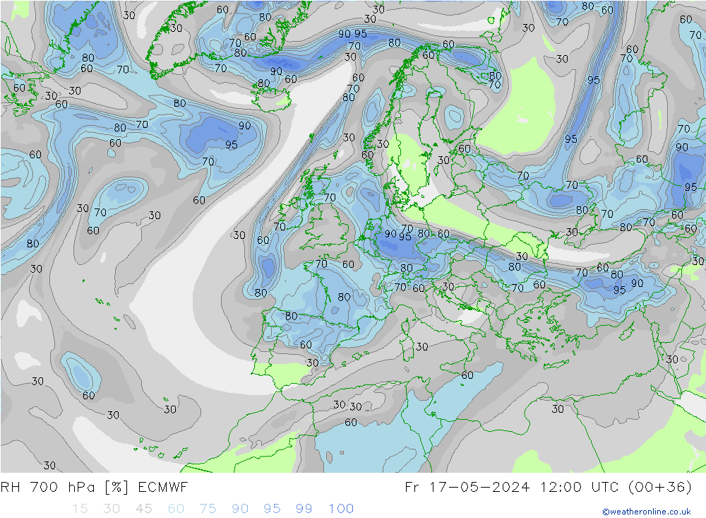 RH 700 hPa ECMWF Sex 17.05.2024 12 UTC