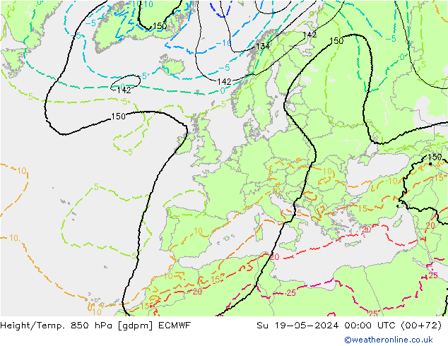 Yükseklik/Sıc. 850 hPa ECMWF Paz 19.05.2024 00 UTC