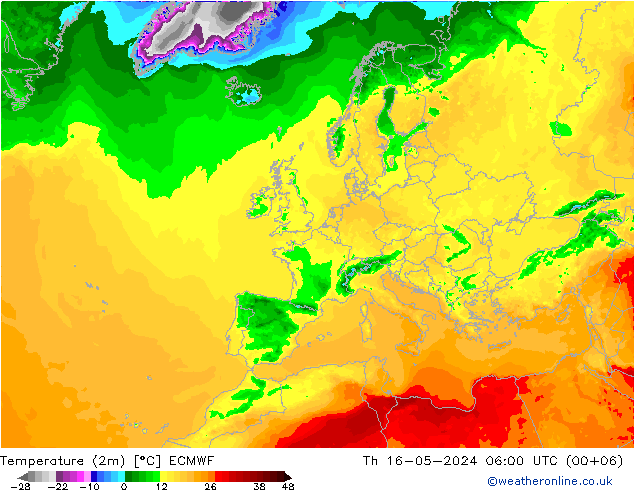 Temperatura (2m) ECMWF jue 16.05.2024 06 UTC