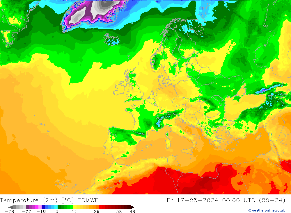 Temperatura (2m) ECMWF vie 17.05.2024 00 UTC