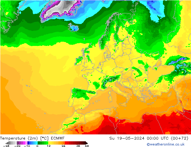 Temperature (2m) ECMWF Su 19.05.2024 00 UTC
