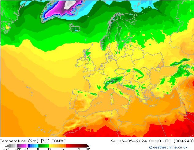 Temperaturkarte (2m) ECMWF So 26.05.2024 00 UTC