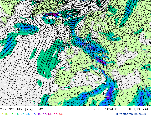 风 925 hPa ECMWF 星期五 17.05.2024 00 UTC