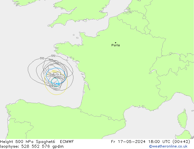 Height 500 hPa Spaghetti ECMWF Fr 17.05.2024 18 UTC