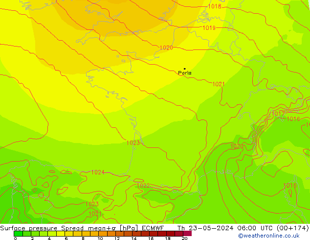 Atmosférický tlak Spread ECMWF Čt 23.05.2024 06 UTC