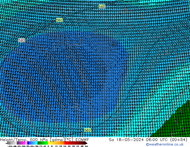 Height/Temp. 500 hPa ECMWF Sáb 18.05.2024 06 UTC