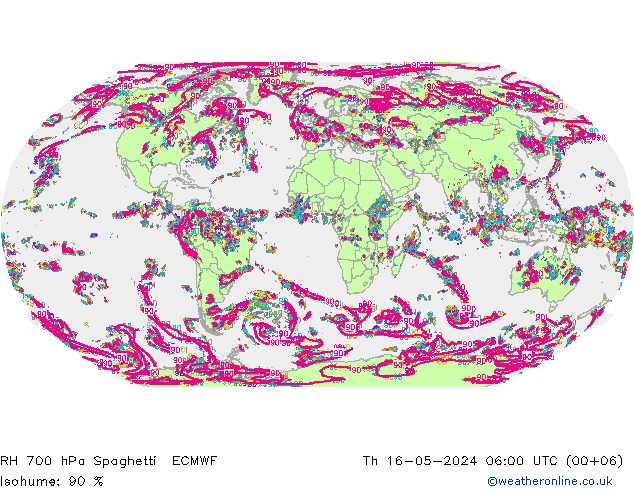 RH 700 hPa Spaghetti ECMWF  16.05.2024 06 UTC