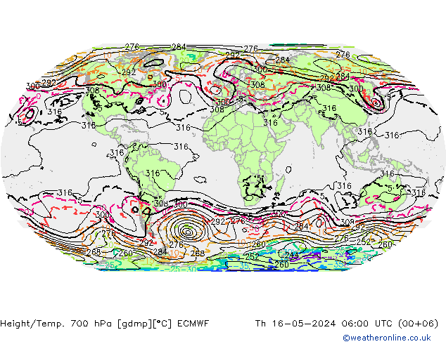 Hoogte/Temp. 700 hPa ECMWF do 16.05.2024 06 UTC