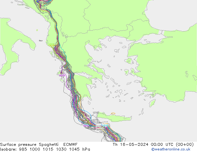 Pressione al suolo Spaghetti ECMWF gio 16.05.2024 00 UTC