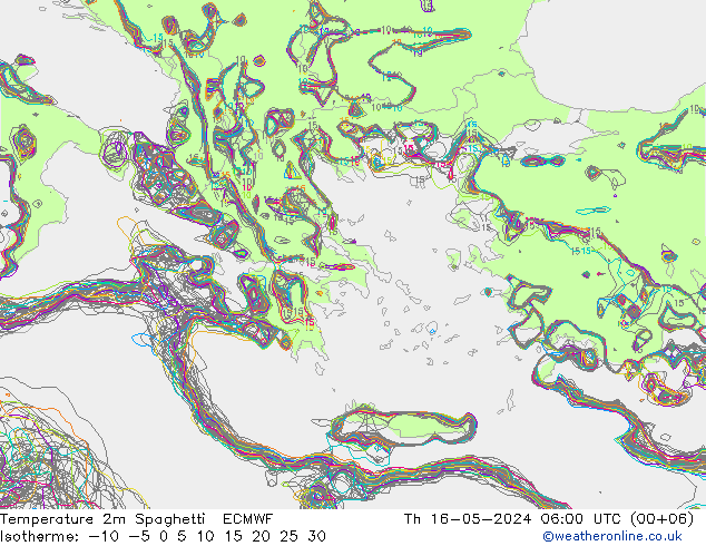 Temperature 2m Spaghetti ECMWF Th 16.05.2024 06 UTC