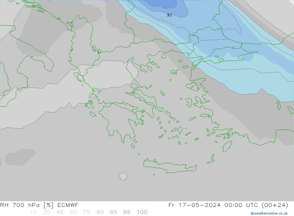 RH 700 hPa ECMWF Fr 17.05.2024 00 UTC