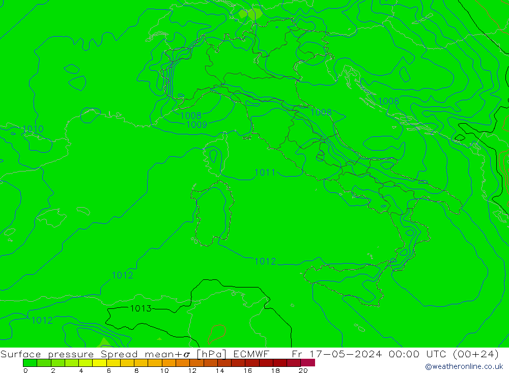 Surface pressure Spread ECMWF Fr 17.05.2024 00 UTC