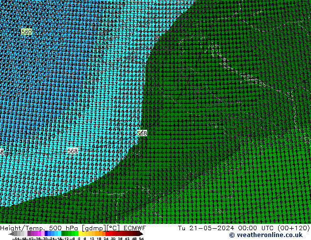 Height/Temp. 500 hPa ECMWF Ter 21.05.2024 00 UTC