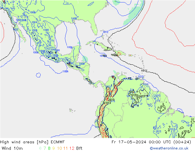 High wind areas ECMWF Sex 17.05.2024 00 UTC