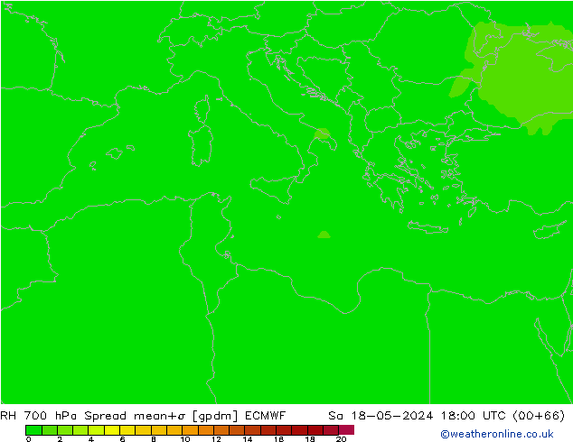 RH 700 hPa Spread ECMWF Sa 18.05.2024 18 UTC