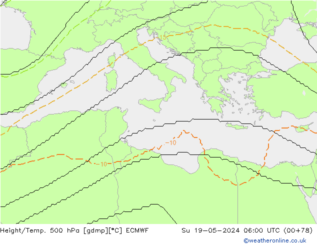 Height/Temp. 500 hPa ECMWF Su 19.05.2024 06 UTC