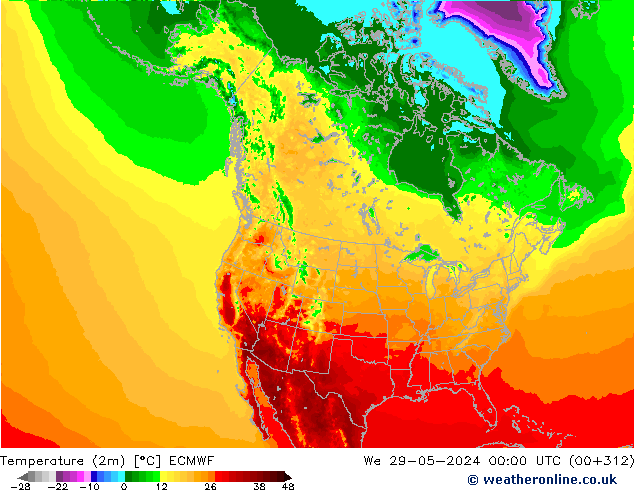 Temperaturkarte (2m) ECMWF Mi 29.05.2024 00 UTC