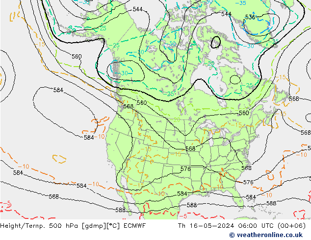 Hoogte/Temp. 500 hPa ECMWF do 16.05.2024 06 UTC