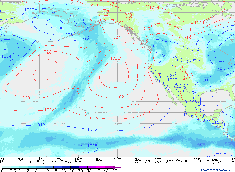 Precipitation (6h) ECMWF We 22.05.2024 12 UTC