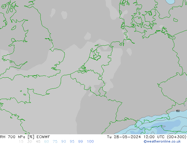 RH 700 hPa ECMWF wto. 28.05.2024 12 UTC