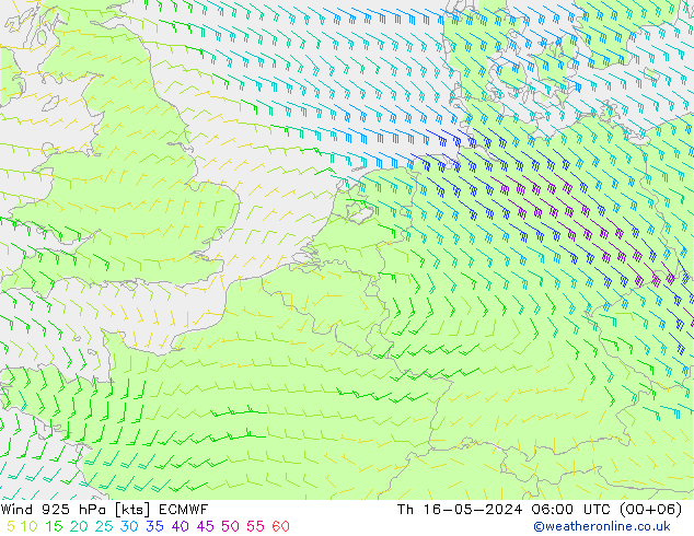 Vent 925 hPa ECMWF jeu 16.05.2024 06 UTC