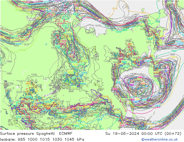 Pressione al suolo Spaghetti ECMWF dom 19.05.2024 00 UTC