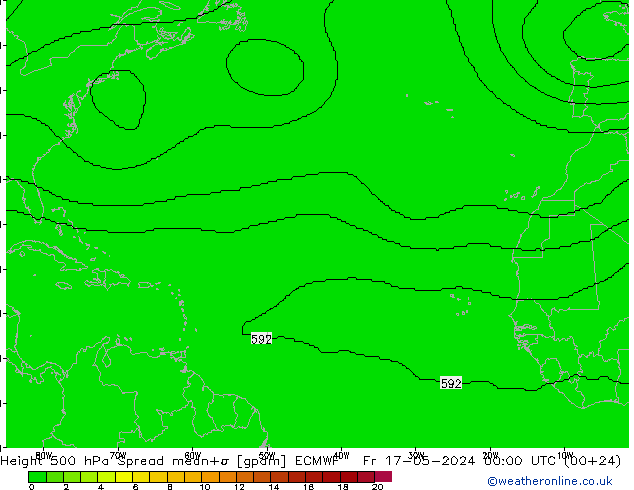 500 hPa Yüksekliği Spread ECMWF Cu 17.05.2024 00 UTC