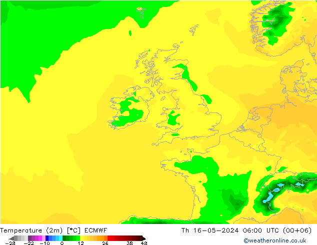 Temperature (2m) ECMWF Th 16.05.2024 06 UTC