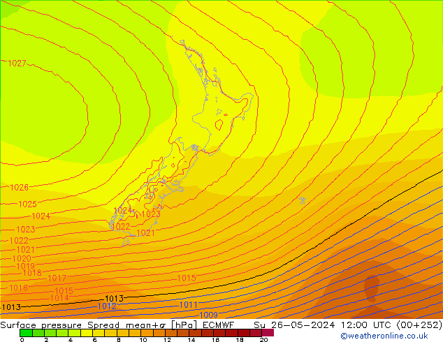 Surface pressure Spread ECMWF Su 26.05.2024 12 UTC