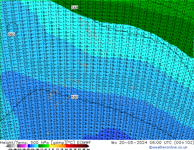 Hoogte/Temp. 500 hPa ECMWF ma 20.05.2024 06 UTC