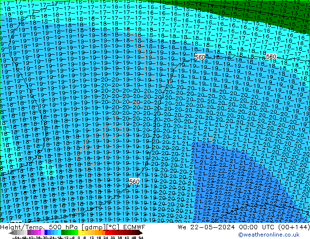 Height/Temp. 500 hPa ECMWF śro. 22.05.2024 00 UTC