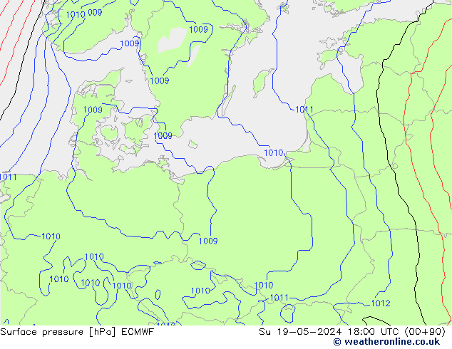 Luchtdruk (Grond) ECMWF zo 19.05.2024 18 UTC