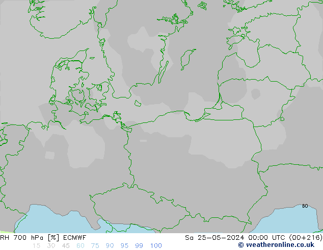 RH 700 hPa ECMWF Sa 25.05.2024 00 UTC