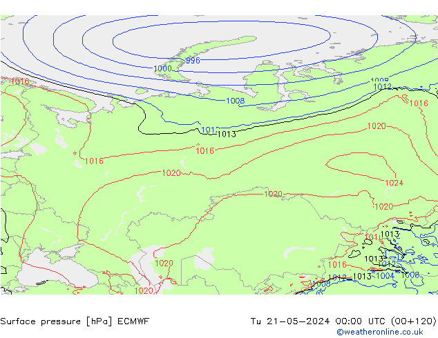 Surface pressure ECMWF Tu 21.05.2024 00 UTC