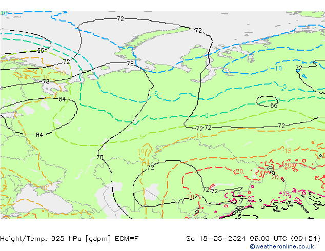 Height/Temp. 925 hPa ECMWF Sáb 18.05.2024 06 UTC