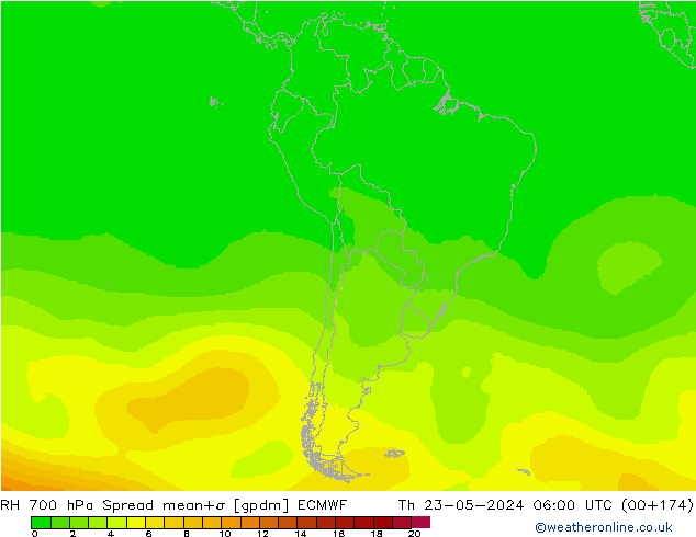 Humidité rel. 700 hPa Spread ECMWF jeu 23.05.2024 06 UTC