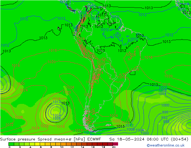 Surface pressure Spread ECMWF Sa 18.05.2024 06 UTC