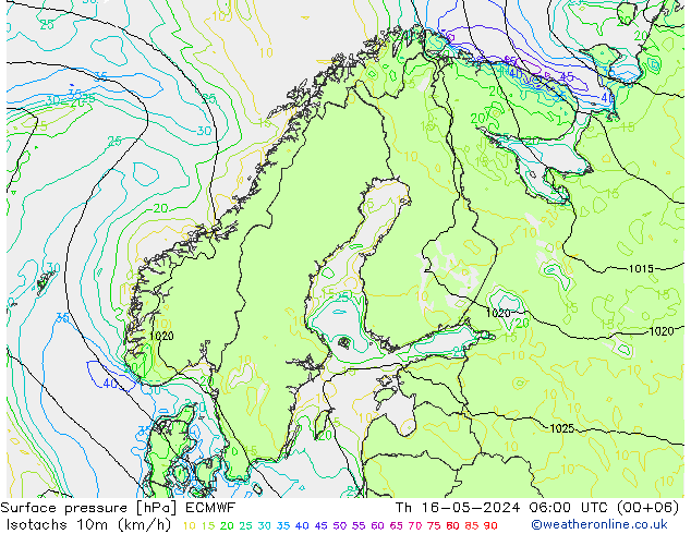 10米等风速线 (kph) ECMWF 星期四 16.05.2024 06 UTC