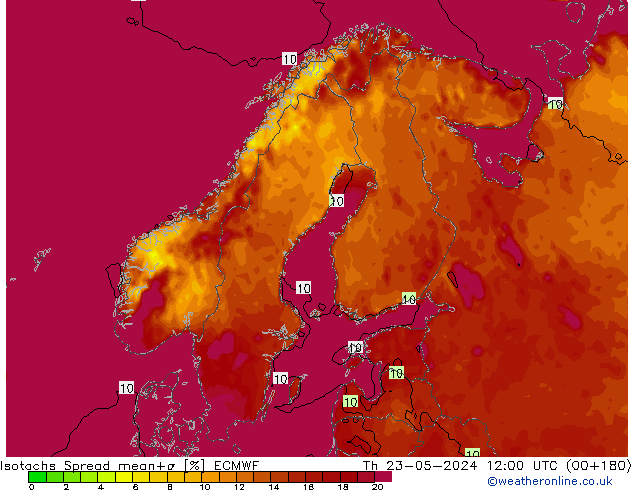 Isotachs Spread ECMWF Th 23.05.2024 12 UTC