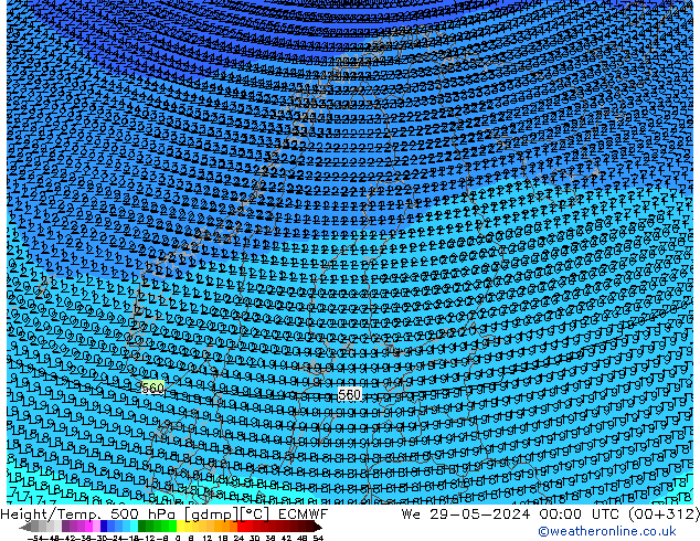 Height/Temp. 500 hPa ECMWF Mi 29.05.2024 00 UTC